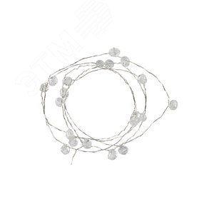 Гирлянда светодиодная на батарейках 2AA не в/к Бусины мини 19м 20 светодиодов прозрачный провод ULD-S1900-020/STB/2AA WHITE IP20 BEADS MINI - фото 1