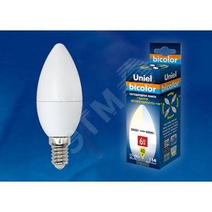 Лампа светодиодная с выбором цветовой температуры LED 6вт 175-250В свеча 450 Лм Е14 3000К-4000К Bicolor - фото 2