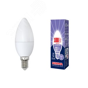 Лампа светодиодная LED-C37-11W/DW/E14/FR/NR Форма свеча, матовая.  Norma. Дневной (6500K).