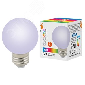 Лампа декоративная светодиодная LED-G60-3W/RGB/E27/FR/С Форма шар матовая.Цвет RGB Картон  ТМ Volpe UL-00006960 Uniel