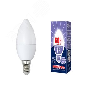 Лампа светодиодная LED-C37-7W/DW/E14/FR/NR Форма свеча, матовая.  Norma. Дневной (6500K).
