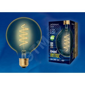 Лампа светодиодная декоративная LED 4вт 220-240В шар G95 400Лм Е27 2250К золотая колба спиральная нить Vintage - фото 2