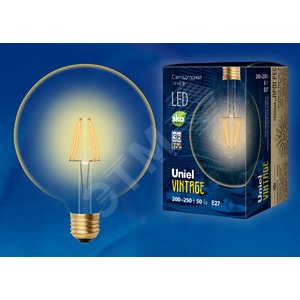 Лампа светодиодная декоративная LED 8вт 220-250В шар G125 680Лм Е27 2250К золотая колба Vintage - фото 2