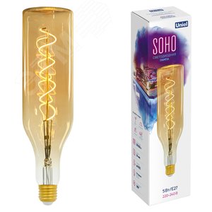 Лампа светодиодная SOHO LED-SF20-5W/SOHO/E27/CW GOLDEN GLS77GO Золотистая колба Спиральный филамент