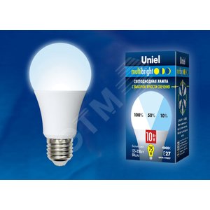 Лампа светодиодная с трехступенчатым диммером 100-50-10 LED 10вт 175-250В форма А 850Лм Е27 4000К Multibrigh UL-00002372 Uniel - 2