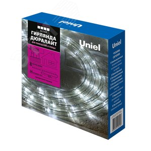 Гирлянда светодиодная Дюралайт 8м ULD-D50 8M/С08 IP44 WHITE С контроллером Белый свет Провод белый - фото 2