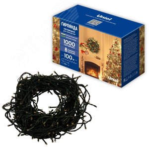 Изображение товара Гирлянда ULD-S10000-1000/DGA WARM WHITE IP20 светодиодная, 100 м, 1000 светодиодов, теплый, зеленый провод (шт)