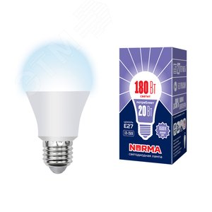 Лампа светодиодная LED-A65-20W/DW/E27/FR/NR Форма A, матовая. Серия Norma. Дневной белый свет (6500K). Картон. ТМ Volpe
