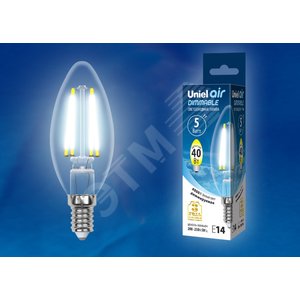 Лампа светодиодная LED 5вт 200-250В свеча диммируемая 450Лм Е14 4000К Air филамент UL-00002862 Uniel - 2