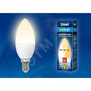 Лампа светодиодная с трехступенчатым диммером 100-50-10 LED 6вт 175-250В свеча 510Лм Е14 3000К Multibrigh UL-00002373 Uniel - 2
