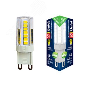 Изображение товара Лампа светодиодная прозрачная LED-JCD-5W/4000K/G9/CL GLZ09TR Белый свет (4000К) (шт)