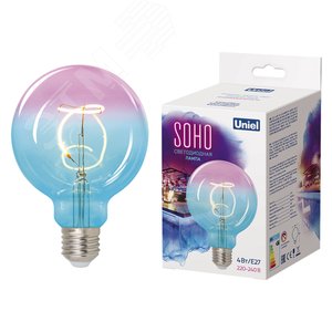 Лампа светодиодная SOHO LED-SF01-4W/SOHO/E27/CW BLUE/WINE GLS77TR Синяя/винная колба. Спиральный филамент.