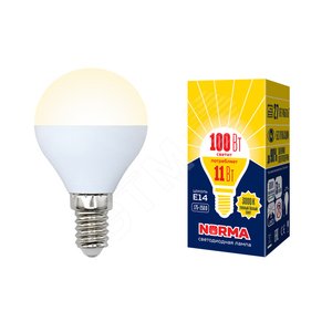 Лампа светодиодная LED-G45-11W/WW/E14/FR/NR Форма шар, матовая.  Norma. Теплый (3000K).