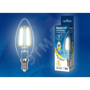 Лампа светодиодная LED 5вт 200-250В свеча диммируемая 450Лм Е14 3000К Air филамент UL-00002860 Uniel - 2