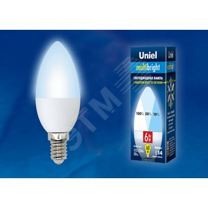 Лампа светодиодная с трехступенчатым диммером 100-50-10 LED 6вт 175-250В свеча 510Лм Е14 4000К Multibrigh UL-00002374 Uniel - 2