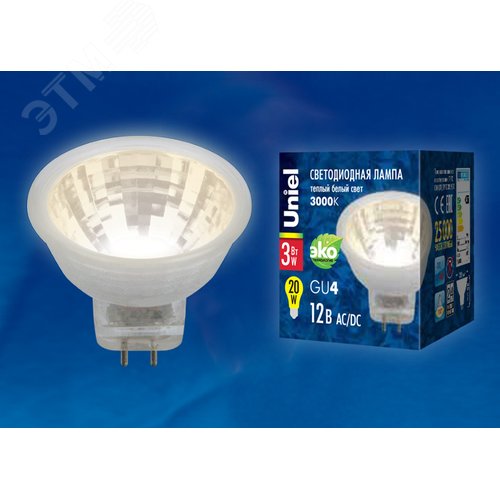 Лампа светодиодная LED-MR11-3W/WW/GU4 GLZ21TR 12V Прозрачная Теплый (3000K) Картон - фото 2