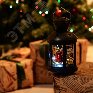 Фонарь со светодиодной гирляндой внутри на батарейке (в комплект не входит) 10 светодиодов RGB свет Режим мигания черный корпус 12х20 см ULD-L1220-010/DTB/RGB BLACK - фото 3