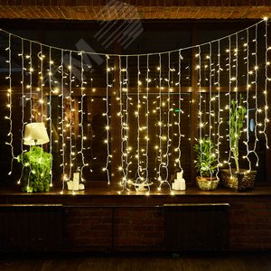 Гирлянда Занавес светодиодный с эффектом мерцания 3х2 м Соединяемый 240 светодиодов теплый белый провод - фото 2