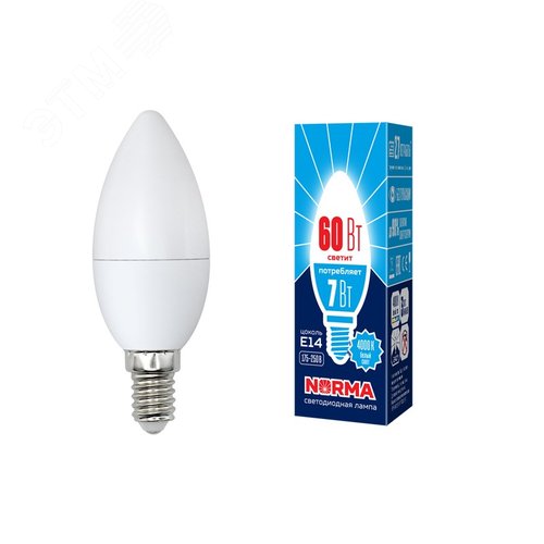 Лампа светодиодная LED-C37-7W/NW/E14/FR/NR форма свеча, матовая, Norma, (4000K) - фото 4