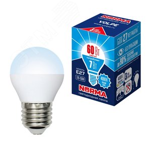 Лампа светодиодная LED-G45-7W/NW/E27/FR/NRФорма шар, матовая.  Norma. (4000K). UL-00003822 Uniel - 4