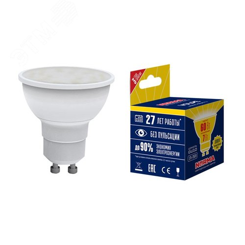 Изображение товара Лампа светодиодная LED-JCDR-7W/WW/GU10/NR Форма JCDR, матовая, Norma, теплый белый свет (3000K), картон, ТМ Volpe (шт)