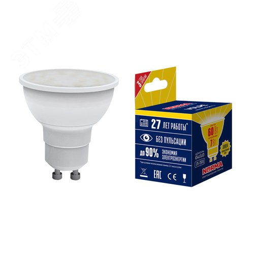 Лампа светодиодная LED-JCDR-7W/WW/GU10/NR Форма JCDR, матовая, Norma, теплый белый свет (3000K), картон, ТМ Volpe - фото 2