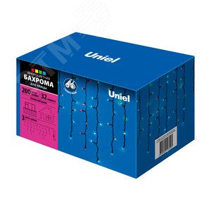 Бахрома светодиодная с эффектом мерцания 3м соединяемая 200 светодиодов разноцветный свет черный провод ULD-B3010-200/TBK MULTI IP67 - фото 1