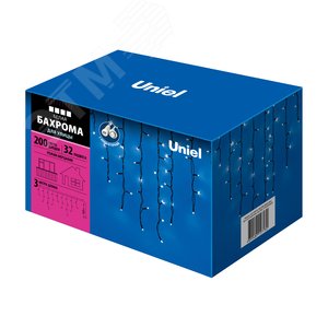 Бахрома с эффектом мерцания 3 м белый свет черный провод ULD-B3010-200/TBK WHITE IP67 - фото 1