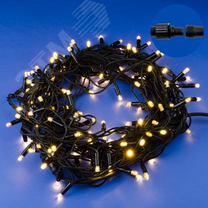 Гирлянда светодиодная с эффектом мерцания 10 м Соединяемая 120 светодиодов Теплый белый свет черный провод ULD-S1000-120/TBK WARM WHITE IP67 TM - фото 2
