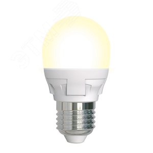 Лампа светодиодная, диммируемая. Форма ''шар'', матовая.  Яркая. Теплый (3000K). Картон. LED-G45 7W/3000K/E27/FR/DIM Uniel - 2