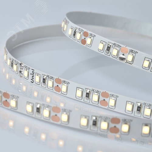 Лента светодиодная гибкая на самоклеящейся основе. ULS-M13-2835-120LED/m-8mm-IP20-DC12V-9,6W/m-5M-3000K PROFI Катушка 5 м. в герметичной упаковке. Теплый белый свет(3000К) - фото 1