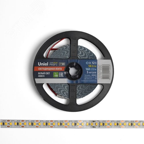 Лента гибкая светодиодная на самоклеящейся основе. ULS-M14-2835-168LED/m-10мм-IP20-DC12V-14W/m-5м-4000K PROFI Катушка 5м. в герметичной упаковке. (4000К) - фото 5