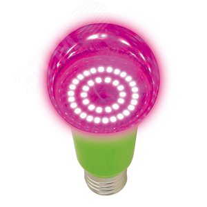 Лампа светодиодная для растений. LED-A60-15W/SPSB/E27/CL PLP30GR Форма A, прозрачная. Спектр для рассады и цветения. Картон. ТМ
