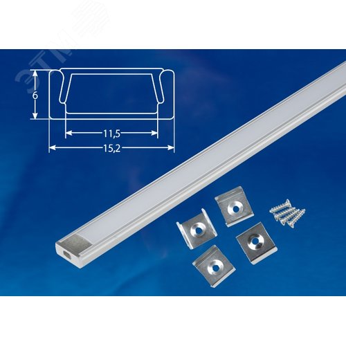 Накладной Профиль алюминиевый UFE-K02 SILVER/FROZEN 200 POLYBAG с матовым рассеивателем, 200 см. 2 заглушки+4 крепежа в/к - фото 2