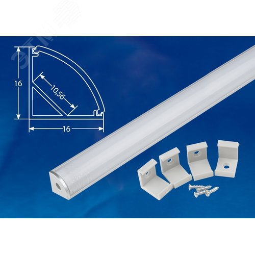 Профиль угловой алюминиевый UFE-K06 SILVER/FROZEN 200 POLYBAG с матовым рассеивателем, 200 см. 2 заглушки+4 крепежа в/к. - фото 2