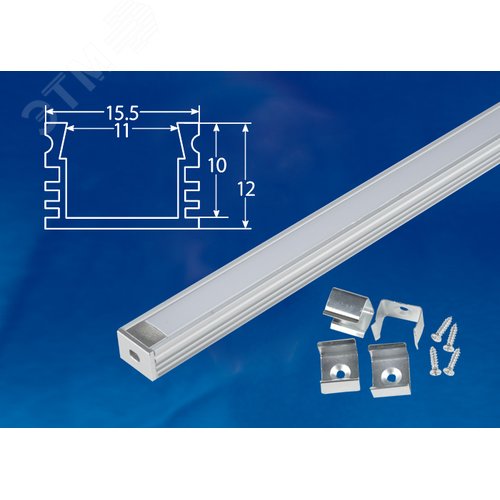 Накладной алюминиевый профиль с матовым рассеивателем, UFE-K10 SILVER/FROZEN 200 POLYBAG 200 см. 2 заглушки+4 крепежа в/к. - фото 2