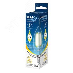 Лампа светодиодная диммируемая Форма свеча на ветру прозрачная Air Теплый (3000K) LED-CW35-9W/3000K/E14/CL/DIM GLA01TR - фото 2