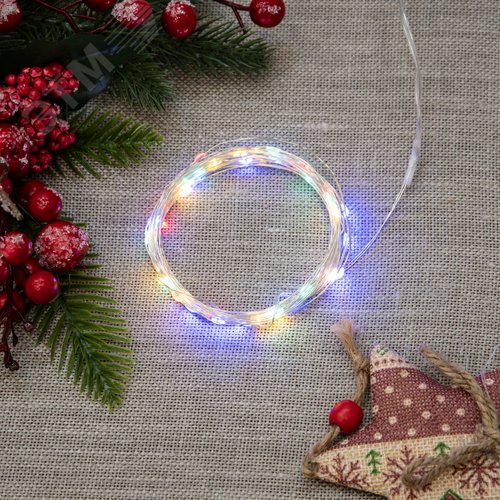 Гирлянда светодиодная на батарейках 2AA не в/к Роса 5 м 50 светодиодов Разноцветный свет Провод медный ULD-S0500-050/SCB/2AA MULTI IP20 DEW - фото 11