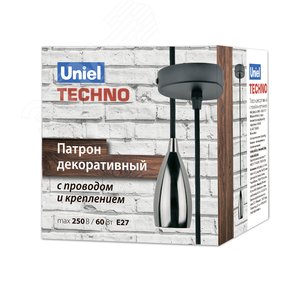 Патрон декоративный DLC-T-S32/E27 TS/1M/BL PEARL BLACK Techno с проводом (1м) и креплением Материал алюминий Цвет черный жемчуг - фото 3