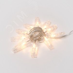 Гирлянда светодиодная на батарейках 2AA (не в/к) Прищепки 2м 10 светодиодов Теплый белый свет Провод прозрачный ULD-S0200-010/STB/2AA WARM WHITE IP20 CLIPS - фото 2