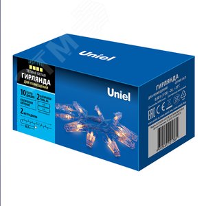 Гирлянда светодиодная на батарейках 2AA (не в/к) Прищепки 2м 10 светодиодов Теплый белый свет Провод прозрачный ULD-S0200-010/STB/2AA WARM WHITE IP20 CLIPS - фото 3