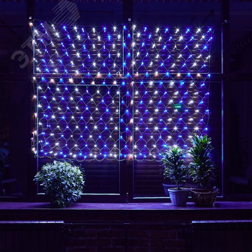 Сетка светодиодная статическое свечение 2*1,5м. Соединяемая 288 светодиодов Бело-синий свет Провод черный TM Uniel - фото 8