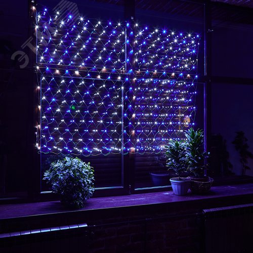 Сетка светодиодная статическое свечение 2*1,5м. Соединяемая 288 светодиодов Бело-синий свет Провод черный TM Uniel - фото 9