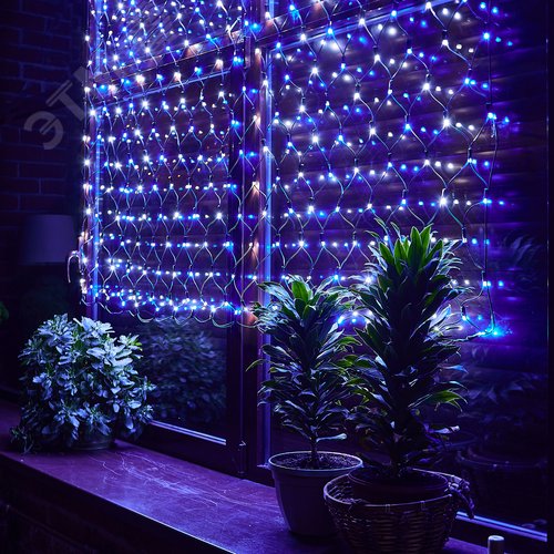 Сетка светодиодная статическое свечение 2*1,5м. Соединяемая 288 светодиодов Бело-синий свет Провод черный TM Uniel - фото 10