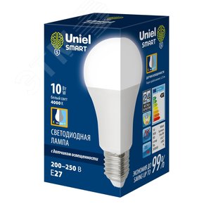 Лампа светодиодная с датчиком освещенности LED-A60-10W/4000K/E27/PS PLS10WH Форма A матовая Белый свет (4000K) - фото 2