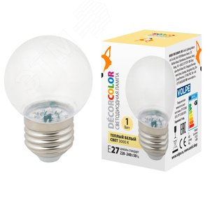 Лампа декоративная светодиодная LED-G45-1W/3000K/E27/CL/С. Форма шар, прозрачная, Теплый белый свет (3000K). Картон, ТМ Volpe - фото 3