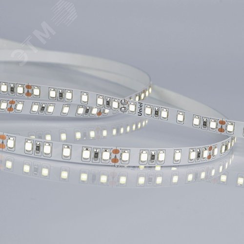 Лента светодиодная гибкая на самоклеящейся основе. ULS-2835-120LED/m-8mm-IP20-DC24V-9,6W/m-5M-6500K Катушка 5 м. в герметичной упаковке. Дневной белый свет (6500K) - фото 2