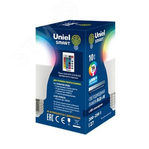 Лампа светодиодная с ИК сенсором, Форма А, матовая, RGB свет, Пульт ДУ (н/к) LED-A60-10W/RGB/E27/REG PLS21WH. Картон - фото 2