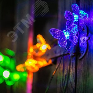 Гирлянда садовая на солнечной батарее USL-S-129/PT4000 BUTTERFLIES Бабочки 20 светодиодов Разноцветный свет 1хАА Ni-Mh аккумулятор в/к IP44 - фото 4