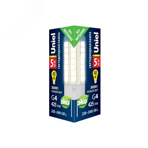Лампа светодиодная прозрачная 5 Вт Теплый белый свет 3000К Картон ТМ LED-JC-220/5W/3000K/G4/CL GLZ09TR - фото 2